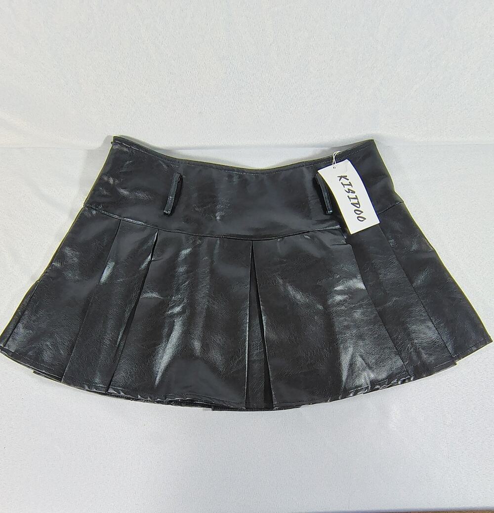 Kisidoo Black Faux Leather Skirt NWT Size L 2YK Trendy
